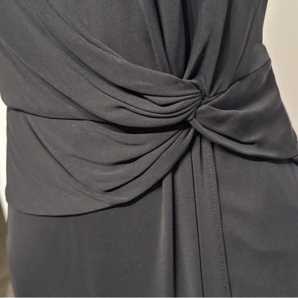 Anne Klein Black Ruched Holiday  Silver Beaded Neck Faux Wrap Dress Size 8 - Picture 3 of 8